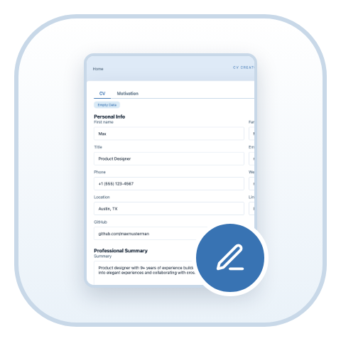 The editor pre-filled with an example CV