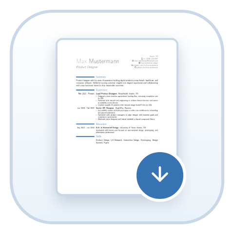 Exported CV PDF with download badge